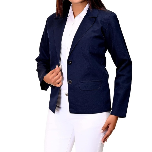 Women Blue Blazer with 2 Button - Image 3