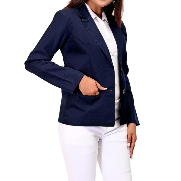 Women Blue Blazer with 2 Button - Image 4