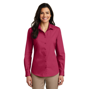 Port Authority LW100 Ladies Long Sleeve Carefree Poplin Shirt Pink Azalea HIT a Double 1 2048x