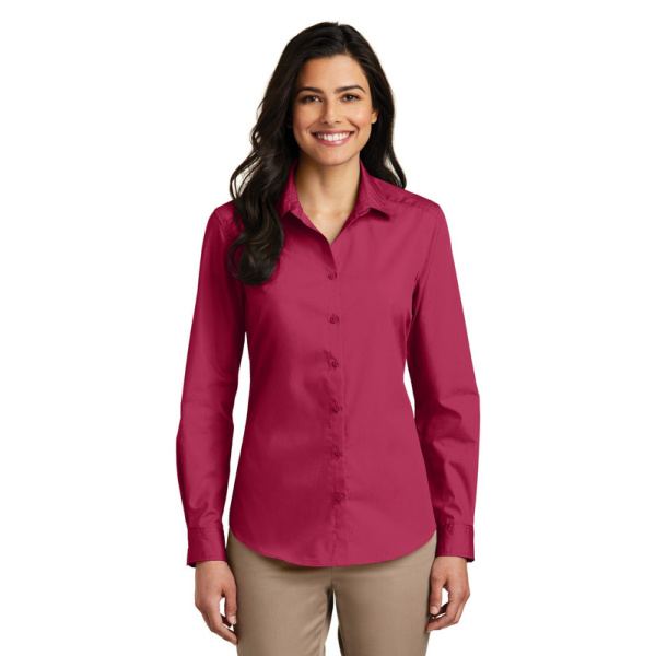 Port Authority LW100 Ladies Long Sleeve Carefree Poplin Shirt Pink Azalea HIT a Double 1