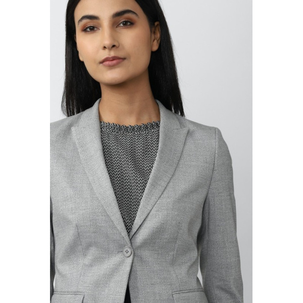 Women Design Single Breasted Formal Blazer (Grey) - Image 3