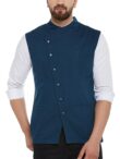 Blue Color Side Button Cotton Waistcoat for Men