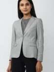 Women Self Design Single Breasted Formal Blazer  (Grey)