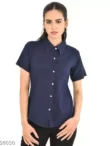 Navy Blue Cotton Half Sleeve Shirt for Women Girls